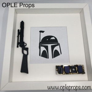 OPLE Arts Bilderrahmen Boba Fett EE-3 Blaster Model Prop Waffe Modell Silhouette Boba Helm Mandalorianer Kopfgeldjäger Bobafett